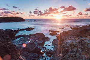 Ethereal Prints: Rocky coast at Treyarnon Bay at sunset, Cornwall, England, United Kingdom, Europe