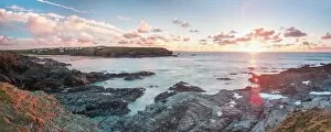 Panorama Gallery: Rocky coast at Treyarnon Bay at sunset, Cornwall, England, United Kingdom, Europe