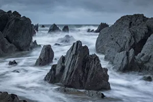 Rocky cove on the dramatic North Devon coast in winter, Devon, England, United Kingdom