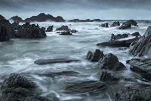 Rocky cove on the dramatic North Devon coast in winter, Devon, England, United Kingdom