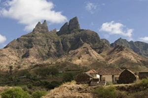 Farm House Prints: Rocky landscape with farm buildings, Santiago, Cape Verde, Africa