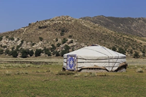 Yurt Prints: Rocky mountains behind ger, Nomad camp in summer, Khogno Khan Uul Nature Reserve