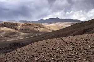Rocky panorama of the high Atlas mountains in Morocco with a cloudy sky, Morocco