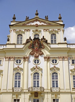The Rococo facade of the Archbishops Palace, Prague, Czech Republic, Europe