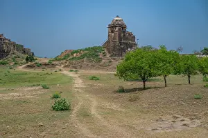 Stones Prints: Rohtas Fort ruins with a clear sky and path leading to a structure in Punjab, Pakistan