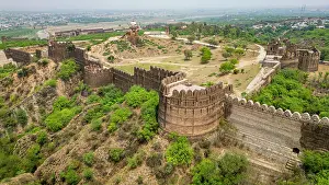 Fortifications Prints: Rohtas Fort showcases ancient architecture and historical significance in Punjab Pakistan surrounded by greenery