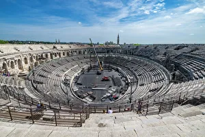 Amphitheatre Prints: Roman amphitheatre, Nimes, Gard, Occitania, France, Europe