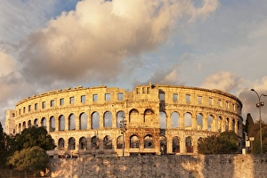 Amphitheatre Prints: Roman amphitheatre at sunset, Pula, Istria, Croatia, Europe