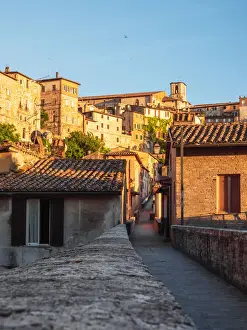 Umbria Prints: The Roman aqueduct of Perugia at sunset, one of the main attractions of the old town