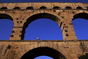 Languedoc Prints: Roman aqueduct, Pont du Gard, near Nimes, Languedoc, France, Europe