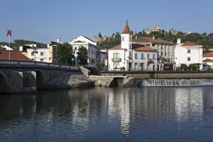 Portuguese Prints: Roman Bridge over the River Nabao with Casa Viera Guimaraes in the background, Tomar