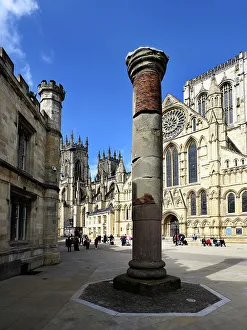 York Prints: Roman Column and York Minster in Minster Yard