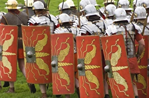 Reenactment Prints: Roman soldiers of the Ermine Street Guard on the march, armour and shield detail