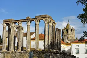 Alentejo Prints: Roman Temple of Evora stands tall against the sky in the Alentejo region of Portugal showcasing its historic