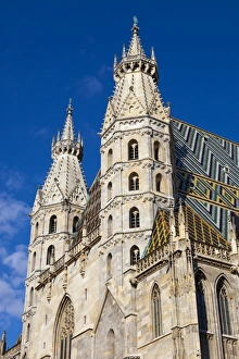Romanesque Prints: Romanesque Towers of St. Stephens Cathedral, UNESCO World Heritage Site, Stephansplatz