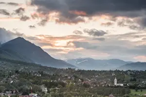 Transylvania Prints: Romanian countryside surrounding Bran Castle at sunset, Transylvania, Romania, Europe
