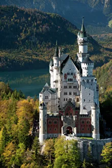 Protection Gallery: Romantic Neuschwanstein Castle and German Alps during autumn, southern part of Romantic Road