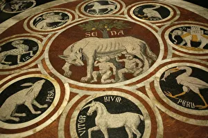 Cathedrals Prints: Romulus and Remus in marble work in the Duomo di Sienna, Siena, Tuscany, Italy, Europe
