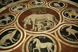 Images Dated 9th November 2006: Romulus and Remus in marble work in the Duomo di Sienna, Siena, Tuscany, Italy, Europe