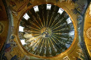 Mosaics Prints: Roof mosaic of Christ the Pantocrator, Church of St. Saviour in Chora, Istanbul, Turkey