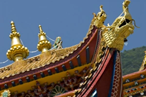 Sichuan Prints: Roof ornament, Nanwu Temple, Kangding, Sichuan, China, Asia