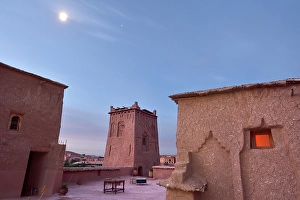 Guest Prints: Roof terrace of Kasbah Tebi guest house at moonlight