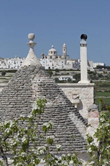 Locorotondo Prints: Roof of traditional trullo with Locorotondo in distance, Puglia, Italy, Europe