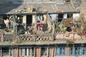 Nepalese Prints: Rooftop activity in centre of city