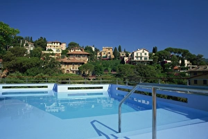 Swimming Pools Prints: Rooftop pool, Santa Margherita Ligure, Portofino Peninsula, Liguria, Italy, Europe