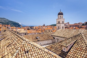 Bell Tower Prints: Rooftop view of Franciscan Church, bell tower and Monastery, Dubrovnik Old Town