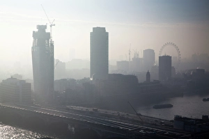 Cranes Prints: Rooftop view over London on a foggy day from St