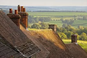 Chimney Collection: Rooftops of houses along Gold Hill, Shaftesbury, Dorset, England, United Kingdom, Europe