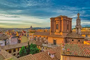 Rooftops landscape panorama with low-rise buildings and Basilica di Sant Andrea