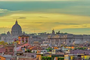 Rooftops landscape panorama with traditional low-rise buildings and St