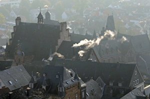 Images Dated 21st October 2009: Rooftops of medieval buildings in Marburg, including Town Hall and Old University on a cold