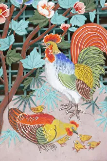 Images Dated 23rd July 2008: Rooster, hen and chicks, Seoul, South Korea, Asia