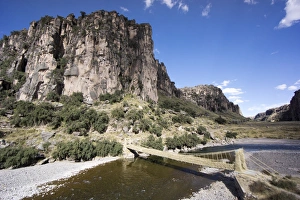 Footbridge Prints: Rope bridge, Quatro Canyones and the Apurimac River, in the Andes, Peru, South America