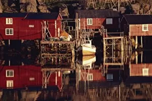 Images Dated 4th February 2008: Rorbuer (cabins) at Kremmervika, Ballstad, Lofoten, taken at 4 o clock in the morning