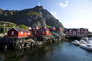 Rorbuer (fishermens cabins), nowadays rented to tourists, at A village