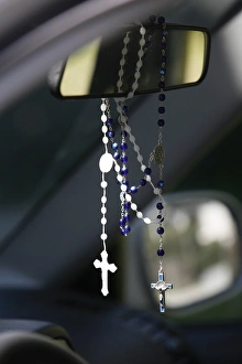 Rosaries Prints: Rosaries in a car, Chatillon-sur-Chalaronne, Ain, France, Europe