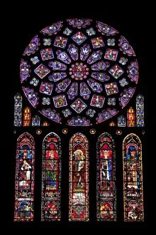 Glowing Gallery: Rose window, Medieval stained glass windows in North Transept, Chartres Cathedral