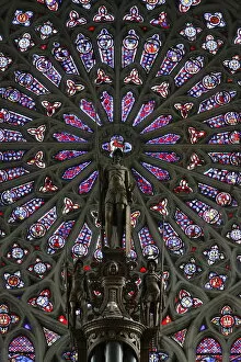 Images Dated 10th February 2000: Rose window and statue of St. Maurice above the organ, St