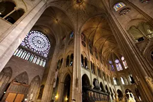 Rose Window Prints: Rose window and the vaults of Notre Dame, UNESCO World Heritage Site, Paris