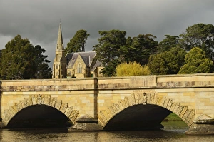 Australasian Prints: Ross Bridge, Uniting Church and Macquarie River, Ross, Tasmania, Australia, Pacific