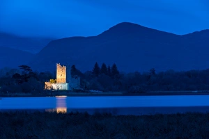 Typically Irish Prints: Ross Castle at dusk, Killarney National Park, County Kerry, Munster, Republic of Ireland