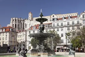 Rossio, Praca Dom Pedro IV, Convento do Carmo Monastery, Baixa, Lisbon, Portugal, Europe