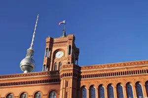 Clock Tower Prints: Rotes Rathaus (Red Town Hall), Berliner Fernsehturm TV Tower, Berlin Mitte, Berlin