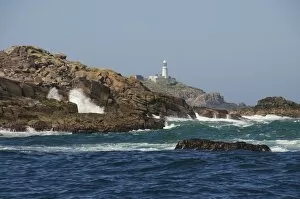 Round Island with lighthouse, Isles of Scilly, Cornwall, United Kingdom, Europe
