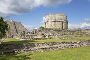 Yucatan State Prints: Round Temple in centre and Kukulcan Temple (Castillo)