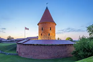 Lithuania Prints: The Round Tower of Kaunas Castle at Dusk, Kaunas, Lithuania